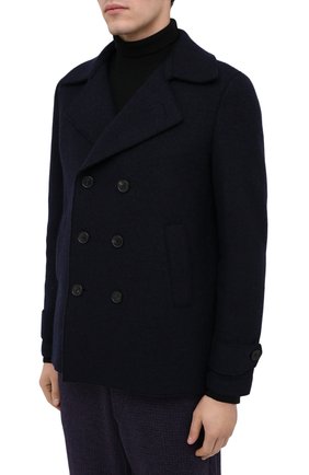 Мужской шерстяной бушлат HARRIS WHARF LONDON темно-синего цвета, арт. C9214MLC | Фото 3 (Материал внешний: Шерсть; Рукава: Длинные; Стили: Классический; Мужское Кросс-КТ: Верхняя одежда, пальто-верхняя одежда; Длина (верхняя одежда): Короткие)