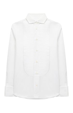 Детская хлопковая рубашка BRUNELLO CUCINELLI белого цвета, арт. BE624S100C | Фото 1 (Рукава: Длинные; Материал внешний: Хлопок; Стили: Классический; Мальчики-школьная форма: Рубашки; Ростовка одежда: 12 лет | 152 см)