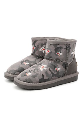 Детские ботинки с меховой отделкой MOA серого цвета, арт. MDK549/24-31 | Фото 1 (Материал утеплителя: Натуральный мех; Материал внешний: Текстиль; Длина стельки: 20, 19,7)