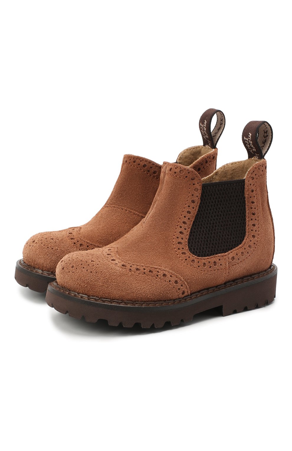 Детские замшевые ботинки JARRETT коричневого цвета, арт. JE2BT001/CR.VEL0UR/19-23 | Фото 1 (Материал внешний: Кожа; Материал утеплителя: Натуральный мех, Шерсть)