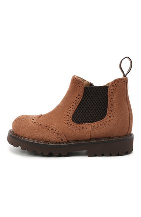 Детские замшевые ботинки JARRETT коричневого цвета, арт. JE2BT001/CR.VEL0UR/19-23 | Фото 2 (Материал внешний: Кожа; Материал утеплителя: Натуральный мех, Шерсть)