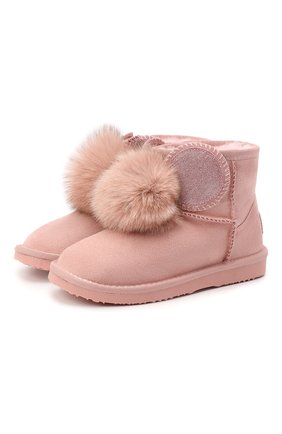 Детские ботинки с меховой отделкой MOA розового цвета, арт. MDK545/32-35 | Фото 1 (Материал утеплителя: Натуральный мех; Материал внешний: Текстиль)