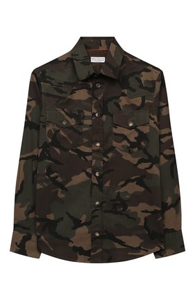 Детская хлопковая рубашка BRUNELLO CUCINELLI хаки цвета по цене 31800 руб., арт. BE248C360C | Фото 1 Детская хлопковая рубашка BRUNELLO CUCINELLI хаки цвета, арт. BE248C360C | Фото 1 (Материал внешний: Хлопок; Рукава: Длинные; Случай: Повседневный; Ростовка одежда: 12 лет | 152 см)