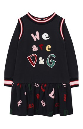 Детское хлопковое платье DOLCE & GABBANA темно-синего цвета по цене 38450 руб., арт. L5JD2A/G7WXH/2-6 | Фото 1 Детское хлопковое платье DOLCE & GABBANA темно-синего цвета, арт. L5JD2A/G7WXH/2-6 | Фото 1