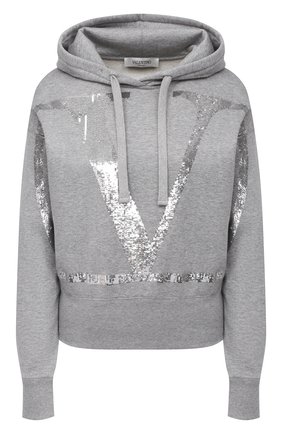 Женский хлопковое худи VALENTINO серого цвета по цене 147500 руб., арт. UB3MF06U5R2 | Фото 1 Женский хлопковое худи VALENTINO серого цвета, арт. UB3MF06U5R2 | Фото 1