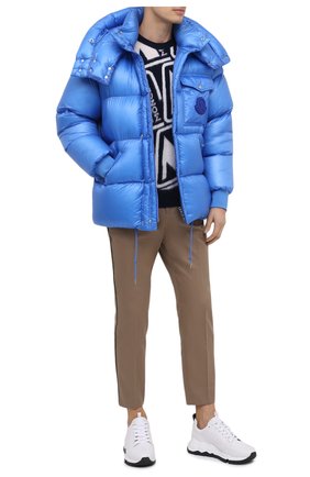 Мужской шерстяной свитер MONCLER синего цвета по цене 74200 руб., арт. F2-091-9C738-50-A9379 | Фото 2 Мужской шерстяной свитер MONCLER синего цвета, арт. F2-091-9C738-50-A9379 | Фото 2