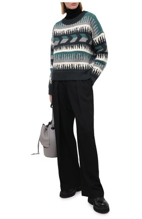 Женский шерстяной свитер ISABEL MARANT ETOILE зеленого цвета, арт. PU1351-20A082E/SIENNA | Фото 2 (Женское Кросс-КТ: Свитер-одежда; Материал внешний: Шерсть; Рукава: Длинные; Длина (для топов): Стандартные)