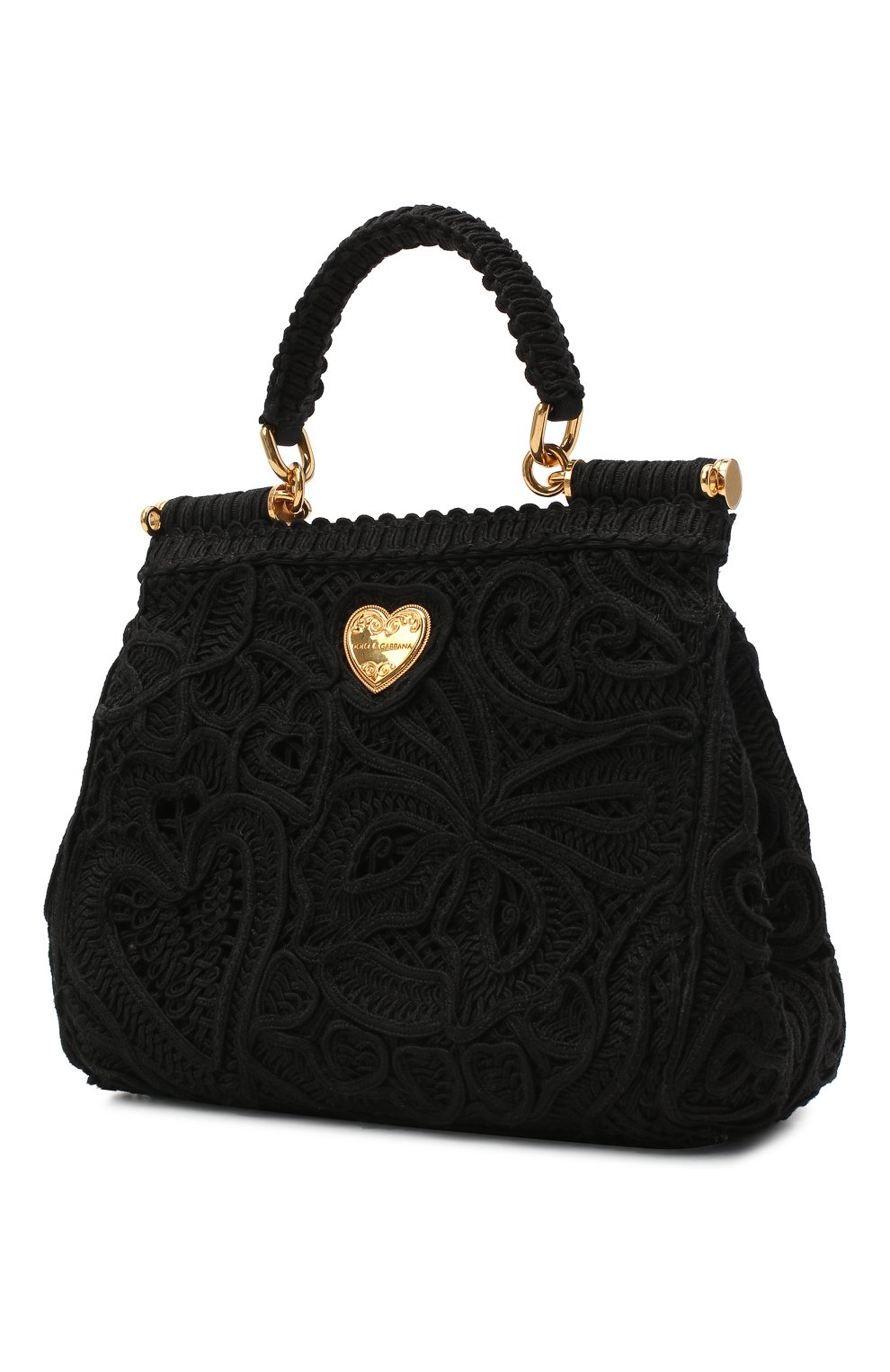 Женская сумка sicily small DOLCE & GABBANA черного цвета, арт. BB6003/AW717 | Фото 3 (Сумки-технические: Сумки top-handle; Ремень/цепочка: На ремешке; Материал: Текстиль; Размер: small)