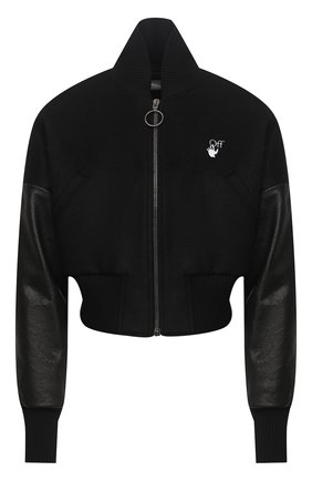 Женский шерстяной бомбер OFF-WHITE черного цвета по цене 180500 руб., арт. 0WEH014E20FAB0011055 | Фото 1 Женский шерстяной бомбер OFF-WHITE черного цвета, арт. 0WEH014E20FAB0011055 | Фото 1
