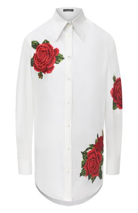 Женская рубашка из хлопка и шелка DOLCE & GABBANA белого цвета по цене 99500 руб., арт. F5006Z/FUMWI | Фото 1 Женская рубашка из хлопка и шелка DOLCE & GABBANA белого цвета, арт. F5006Z/FUMWI | Фото 1