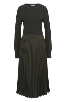 Женское шерстяное платье MONCLER хаки цвета по цене 77000 руб., арт. F2-093-9I702-10-A9361 | Фото 1 Женское шерстяное платье MONCLER хаки цвета, арт. F2-093-9I702-10-A9361 | Фото 1