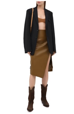 Женская кожаная юбка OFF-WHITE хаки цвета по цене 129500 руб., арт. 0WJC006E20LEA0026300 | Фото 2 Женская кожаная юбка OFF-WHITE хаки цвета, арт. 0WJC006E20LEA0026300 | Фото 2