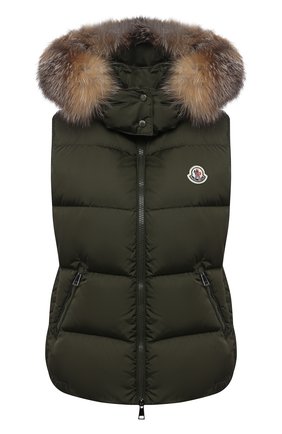 Женский пуховый жилет MONCLER хаки цвета по цене 102000 руб., арт. F2-093-1A51M-02-54155 | Фото 1 Женский пуховый жилет MONCLER хаки цвета, арт. F2-093-1A51M-02-54155 | Фото 1