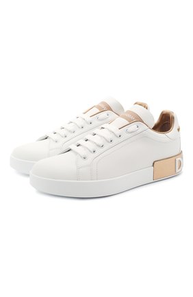 Женские кожаные кеды portofino DOLCE & GABBANA золотого цвета по цене 41000 руб., арт. CK1544/AX615 | Фото 1 Женские кожаные кеды portofino DOLCE & GABBANA золотого цвета, арт. CK1544/AX615 | Фото 1