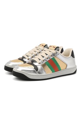Женские кожаные кеды screener GUCCI серебряного цвета по цене 57200 руб., арт. 627833/1TR20 | Фото 1 Женские кожаные кеды screener GUCCI серебряного цвета, арт. 627833/1TR20 | Фото 1