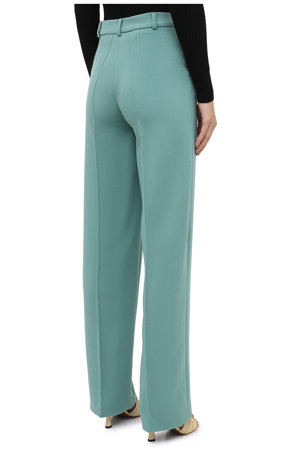 Женские брюки из вискозы LESYANEBO зеленого цвета, арт. FW20/H-157 | Фото 4 (Длина (брюки, джинсы): Удлиненные; Женское Кросс-КТ: Брюки-одежда; Силуэт Ж (брюки и джинсы): Прямые; Материал внешний: Вискоза; Стили: Кэжуэл)