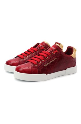 Женские кеды из кожи крокодила portofino DOLCE & GABBANA красного цвета по цене 199000 руб., арт. CK1602/A2W46/CNIL | Фото 1 Женские кеды из кожи крокодила portofino DOLCE & GABBANA красного цвета, арт. CK1602/A2W46/CNIL | Фото 1