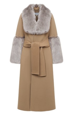Женское пальто с меховой отделкой LOEWE бежевого цвета по цене 361500 руб., арт. S540Y01X04 | Фото 1 Женское пальто с меховой отделкой LOEWE бежевого цвета, арт. S540Y01X04 | Фото 1
