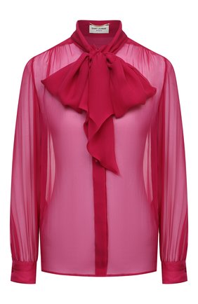 Женская шелковая блузка SAINT LAURENT розового цвета по цене 99500 руб., арт. 642371/Y065W | Фото 1 Женская шелковая блузка SAINT LAURENT розового цвета, арт. 642371/Y065W | Фото 1