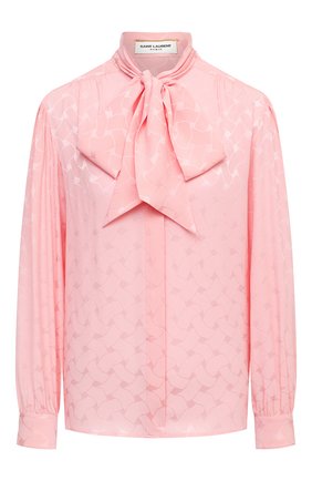 Женская шелковая блузка SAINT LAURENT розового цвета по цене 168500 руб., арт. 641593/Y7B25 | Фото 1 Женская шелковая блузка SAINT LAURENT розового цвета, арт. 641593/Y7B25 | Фото 1 (Длина (для топов): Стандартные; Рукава: Длинные; Материал внешний: Шелк; Стили: Романтичный, Бохо; Женское Кросс-КТ: Блуза-одежда; Принт: С принтом)