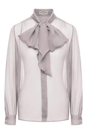 Женская шелковая блузка SAINT LAURENT серого цвета по цене 99500 руб., арт. 641580/Y065W | Фото 1 Женская шелковая блузка SAINT LAURENT серого цвета, арт. 641580/Y065W | Фото 1
