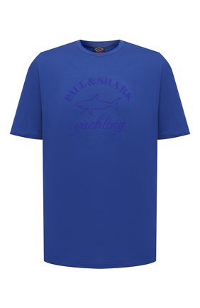 Мужская хлопковая футболка PAUL&SHARK синего цвета, арт. C0P1007/C00/3XL-6XL | Фото 1 (Рукава: Короткие; Материал внешний: Хлопок; Стили: Кэжуэл; Длина (для топов): Удлиненные; Принт: С принтом)