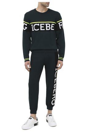 Мужской джоггеры из шерсти и хлопка ICEBERG темно-зеленого цвета по цене 36600 руб., арт. 20I I1P0/AB05/7010 | Фото 2 Мужской джоггеры из шерсти и хлопка ICEBERG темно-зеленого цвета, арт. 20I I1P0/AB05/7010 | Фото 2