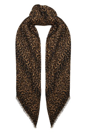 Женская шаль из кашемира и шелка SAINT LAURENT леопардового цвета по цене 57850 руб., арт. 634037/3Y619 | Фото 1 Женская шаль из кашемира и шелка SAINT LAURENT леопардового цвета, арт. 634037/3Y619 | Фото 1