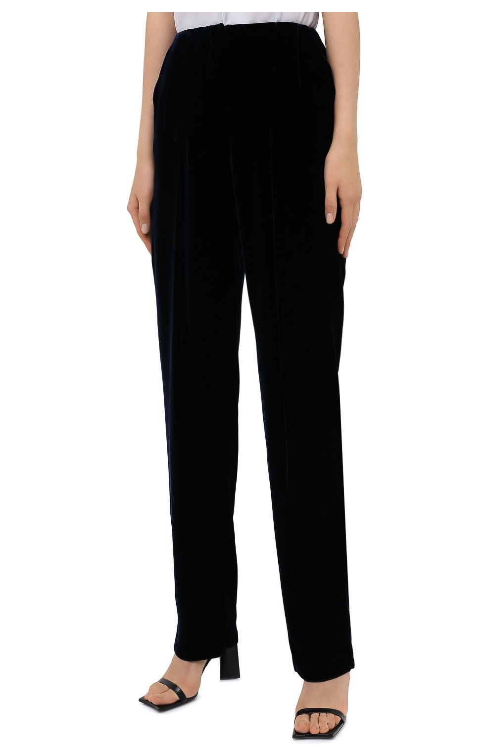 Женские брюки из вискозы и шелка GIORGIO ARMANI синего цвета, арт. 0WHPP0DG/T01FD | Фото 3 (Длина (брюки, джинсы): Стандартные; Женское Кросс-КТ: Брюки-одежда; Силуэт Ж (брюки и джинсы): Прямые; Материал внешний: Вискоза)