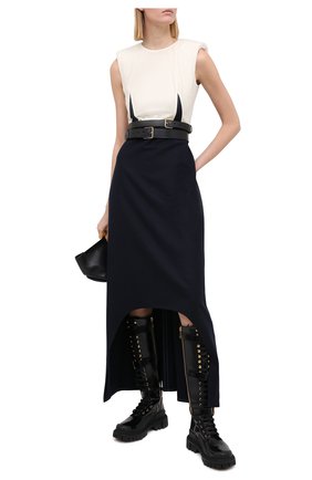 Женское шерстяное платье ALEXANDER MCQUEEN темно-синего цвета по цене 231500 руб., арт. 639452/QJAAN | Фото 2 Женское шерстяное платье ALEXANDER MCQUEEN темно-синего цвета, арт. 639452/QJAAN | Фото 2 (Материал внешний: Шерсть; Материал подклада: Синтетический материал; Женское Кросс-КТ: Платье-одежда; Стили: Минимализм; Длина Ж (юбки, платья, шорты): Макси; Случай: Вечерний; Рукава: Без рукавов)