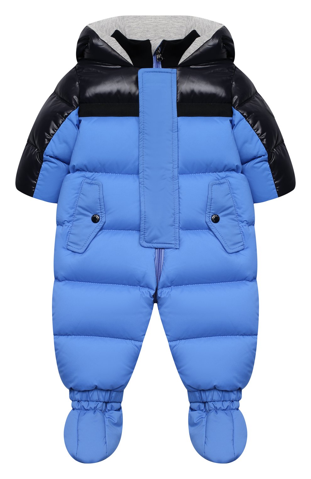 Детский пуховый комбинезон MONCLER синего цвета, арт. F2-951-1G508-20-53333/3M-18M | Фото 1 (Региональные ограничения белый список (Axapta Mercury): RU; Ростовка одежда: 12 мес | 80 см, 3 мес | 62 см, 6 мес | 68 см, 9 мес | 74 см)
