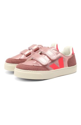 Детские кожаные кеды VEJA розового цвета по цене 6655 руб., арт. VSV021959/28-35 | Фото 1 Детские кожаные кеды VEJA розового цвета, арт. VSV021959/28-35 | Фото 1 (Материал внутренний: Текстиль)