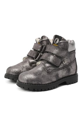Детские кожаные ботинки с меховой отделкой WALKEY серого цвета, арт. Y1A4-40144-0416/25-29 | Фото 1 (Материал утеплителя: Натуральный мех; Материал внешний: Кожа)
