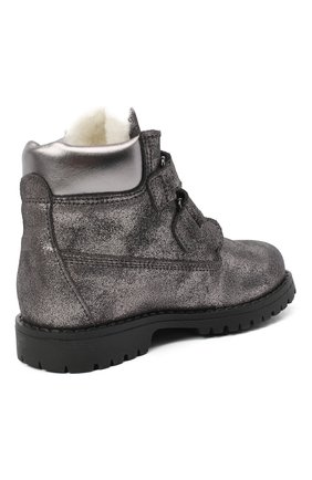Детские кожаные ботинки с меховой отделкой WALKEY серого цвета, арт. Y1A4-40144-0416/25-29 | Фото 3 (Длина стельки: 16,6; Материал внешний: Кожа; Материал утеплителя: Натуральный мех; Региональные ограничения белый список (Axapta Mercury): RU)
