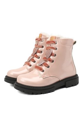 Детские кожаные ботинки с меховой отделкой WALKEY розового цвета, арт. Y1A5-41080-1142/25-29 | Фото 1 (Материал утеплителя: Натуральный мех; Материал внешний: Кожа)