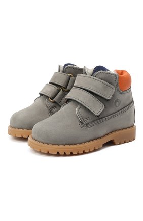 Детские кожаные ботинки WALKEY серого цвета, арт. Y1B4-40015-0415/19-24 | Фото 1 (Материал утеплителя: Натуральный мех; Региональные ограничения белый список (Axapta Mercury): RU)