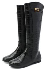 Детские кожаные сапоги FENDI черного цвета, арт. JFR311/TC3/27-31 | Фото 1 (Материал внешний: Кожа; Материал внутренний: Натуральная кожа; Региональные ограничения белый список (Axapta Mercury): RU)