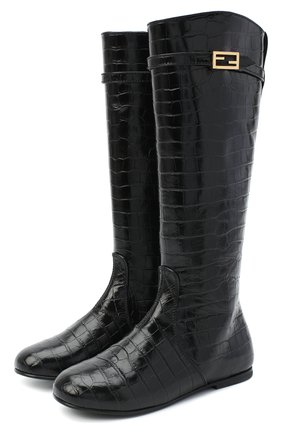 Детские кожаные сапоги FENDI черного цвета, арт. JFR311/TC3/27-31 | Фото 1 (Материал внутренний: Натуральная кожа; Материал внешний: Кожа; Региональные ограничения белый список (Axapta Mercury): RU)