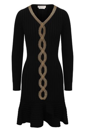 Женское шерстяное платье ALEXANDER MCQUEEN черного цвета по цене 231000 руб., арт. 633674/Q1AP9 | Фото 1 Женское шерстяное платье ALEXANDER MCQUEEN черного цвета, арт. 633674/Q1AP9 | Фото 1