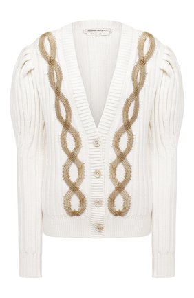 Женский шерстяной кардиган ALEXANDER MCQUEEN белого цвета по цене 241000 руб., арт. 633676/Q1AQA | Фото 1 Женский шерстяной кардиган ALEXANDER MCQUEEN белого цвета, арт. 633676/Q1AQA | Фото 1