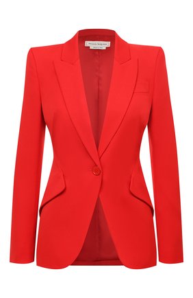 Женский шерстяной жакет ALEXANDER MCQUEEN красного цвета по цене 142500 руб., арт. 585442/QJAAC | Фото 1 Женский шерстяной жакет ALEXANDER MCQUEEN красного цвета, арт. 585442/QJAAC | Фото 1 (Длина (для топов): Стандартные; Материал внешний: Шерсть; Рукава: Длинные; Материал подклада: Купро; Женское Кросс-КТ: Жакет-одежда; Случай: Повседневный; Стили: Романтичный; 1-2-бортные: Однобортные)