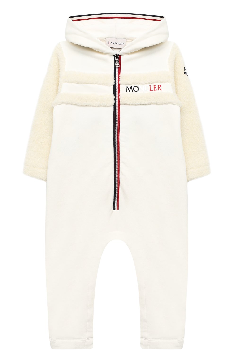 Детский хлопковый комбинезон MONCLER белого цвета, арт. F2-951-8L721-00-809EH | Фото 1 (Рукава: Длинные; Региональные ограничения белый список (Axapta Mercury): RU; Материал внешний: Хлопок; Материал подклада: Хлопок; Ростовка одежда: 12 мес | 80 см, 18 мес | 86 см, 3 мес | 62 см, 6 мес | 68 см, 9 мес | 74 см)