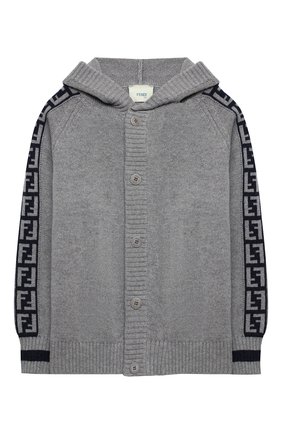 Детский кашемировый кардиган с капюшоном FENDI серого цвета по цене 89950 руб., арт. JUG006/A8LH/8A-12+ | Фото 1 Детский кашемировый кардиган с капюшоном FENDI серого цвета, арт. JUG006/A8LH/8A-12+ | Фото 1