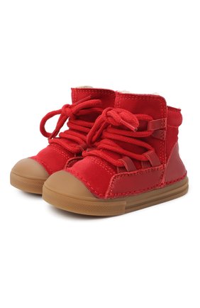Детские замшевые ботинки INUIKII красного цвета, арт. 65302-10/21-25 | Фото 1 (Материал утеплителя: Натуральный мех; Материал внешний: Кожа)
