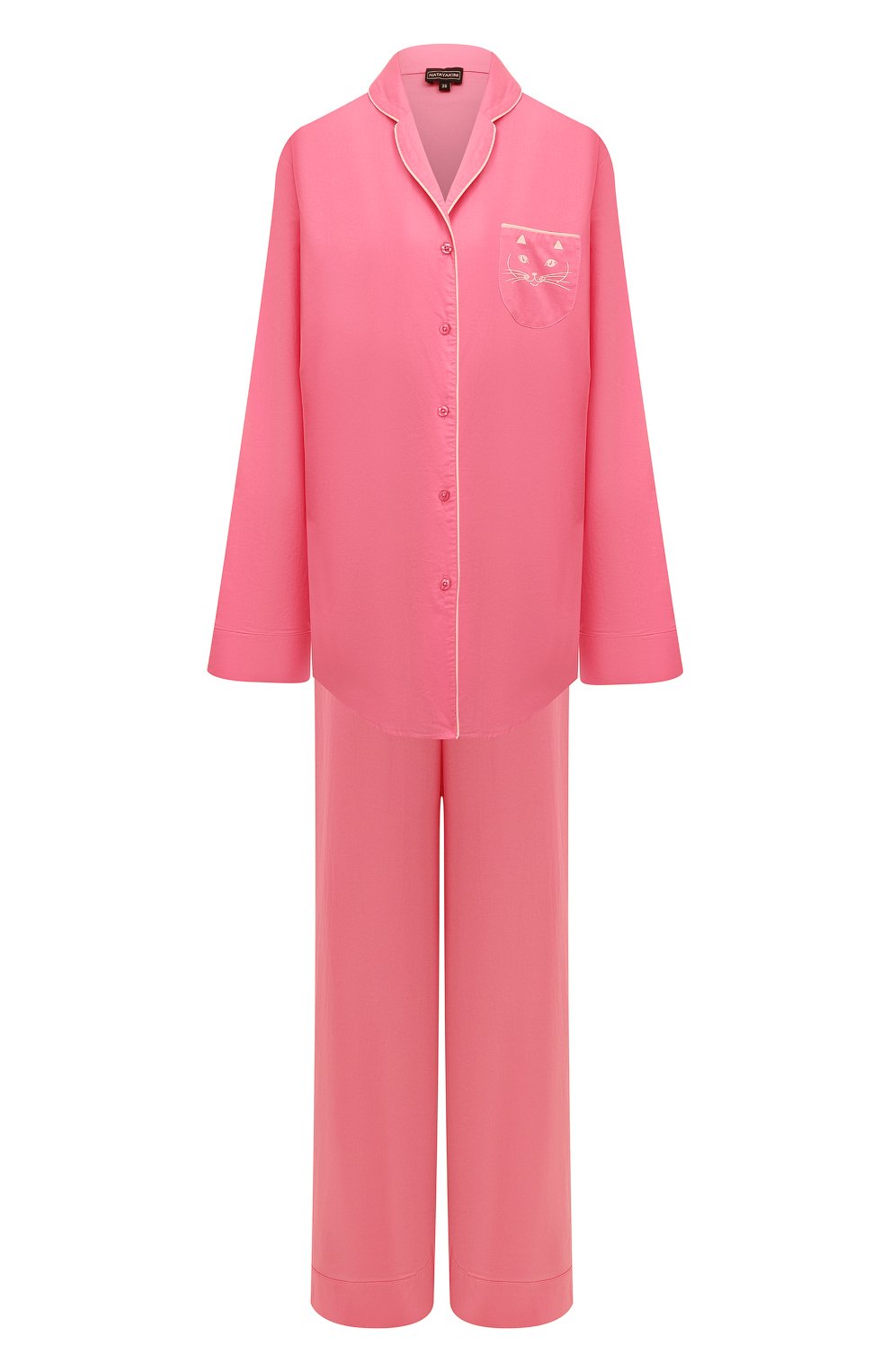 Женская хлопковая пижама NATAYAKIM розового цвета, арт. NY-025BW | Фото 1 (Рукава: Длинные; Длина Ж (юбки, платья, шорты): Мини; Длина (брюки, джинсы): Стандартные; Длина (для топов): Удлиненные; Материал внешний: Хлопок)