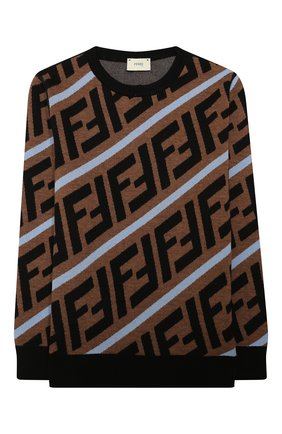 Детский шерстяной пуловер FENDI бежевого цвета по цене 72600 руб., арт. JMG066/A8L7/3A-6A | Фото 1 Детский шерстяной пуловер FENDI бежевого цвета, арт. JMG066/A8L7/3A-6A | Фото 1 (Материал внешний: Шерсть; Рукава: Длинные; Мальчики Кросс-КТ: Пуловер-одежда; Региональные ограничения белый список (Axapta Mercury): RU; Ростовка одежда: 4 года | 104 см, 5 лет | 110 см, 6 лет | 116 см)