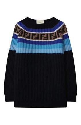 Детский пуловер из шерсти и вискозы FENDI синего цвета по цене 42850 руб., арт. JUG005/GM4/3A-6A | Фото 1 Детский пуловер из шерсти и вискозы FENDI синего цвета, арт. JUG005/GM4/3A-6A | Фото 1