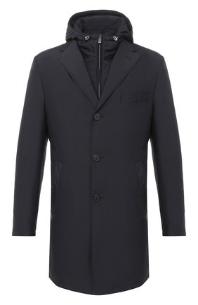 Мужской утепленный плащ CORNELIANI темно-синего цвета по цене 133500 руб., арт. 861567-0813106/00 | Фото 1 Мужской утепленный плащ CORNELIANI темно-синего цвета, арт. 861567-0813106/00 | Фото 1 (Материал внешний: Синтетический материал; Материал подклада: Купро; Рукава: Длинные; Мужское Кросс-КТ: Верхняя одежда, Плащ-верхняя одежда; Стили: Классический; Длина (верхняя одежда): До середины бедра)