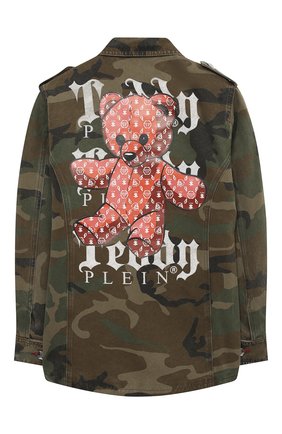 Детская джинсовая куртка PHILIPP PLEIN хаки цвета по цене 62430 руб., арт. F20C GRA0068 PTE003N | Фото 2 Детская джинсовая куртка PHILIPP PLEIN хаки цвета, арт. F20C GRA0068 PTE003N | Фото 2