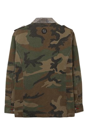 Детская джинсовая куртка PHILIPP PLEIN хаки цвета по цене 67860 руб., арт. F20C GRA0070 PTE003N | Фото 2 Детская джинсовая куртка PHILIPP PLEIN хаки цвета, арт. F20C GRA0070 PTE003N | Фото 2